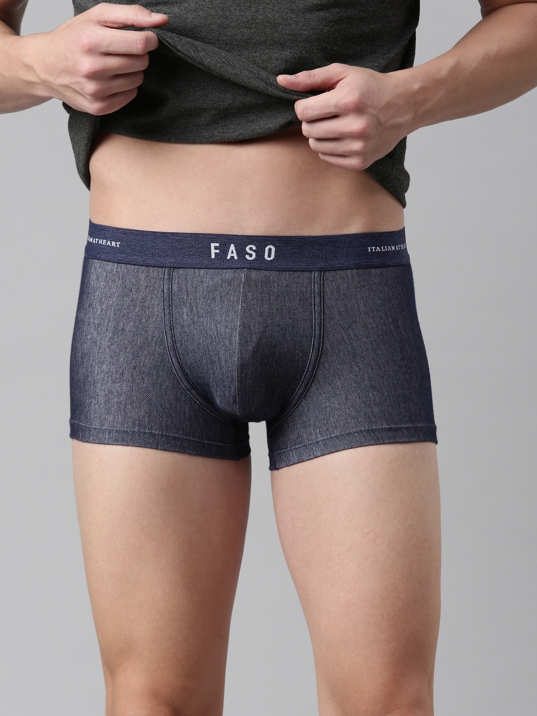 

FASO Men Navy Blue Cotton Solid Trunk