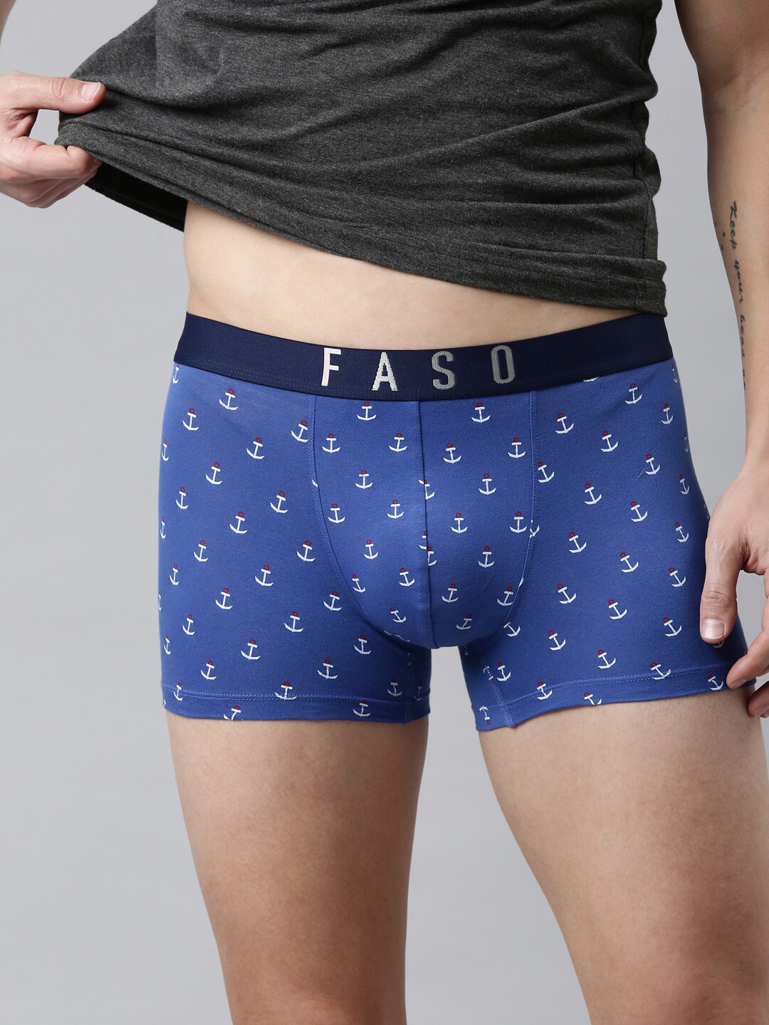 

FASO Men Blue Cotton Printed Trunk