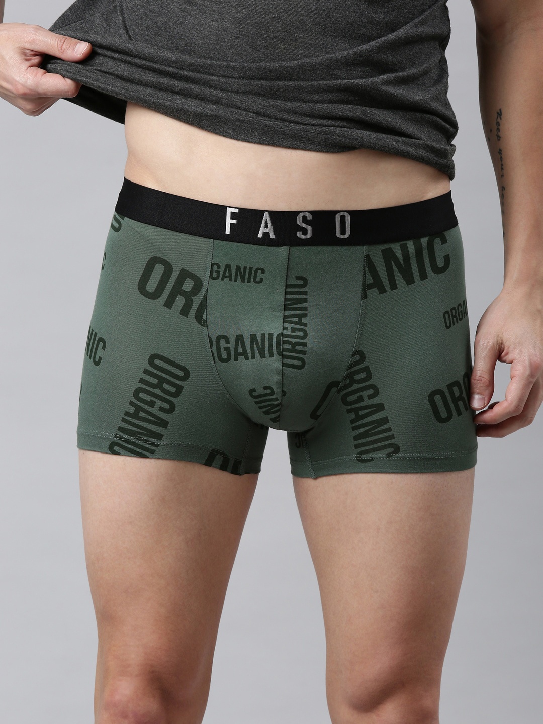 

FASO Men Olive Green Cotton Printed Trunk