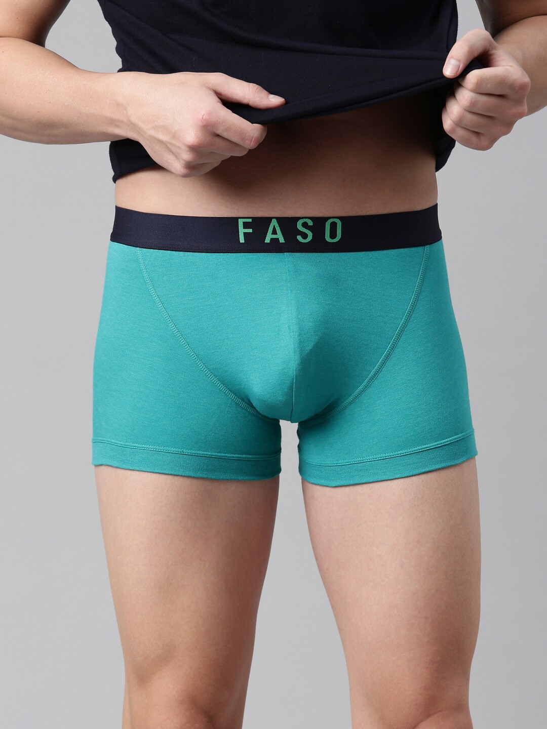 

FASO Men Sea Green Solid Cotton Trunk