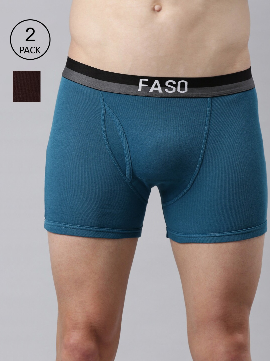 

FASO Men Pack of 2 Solid Cotton Trunk, Brown