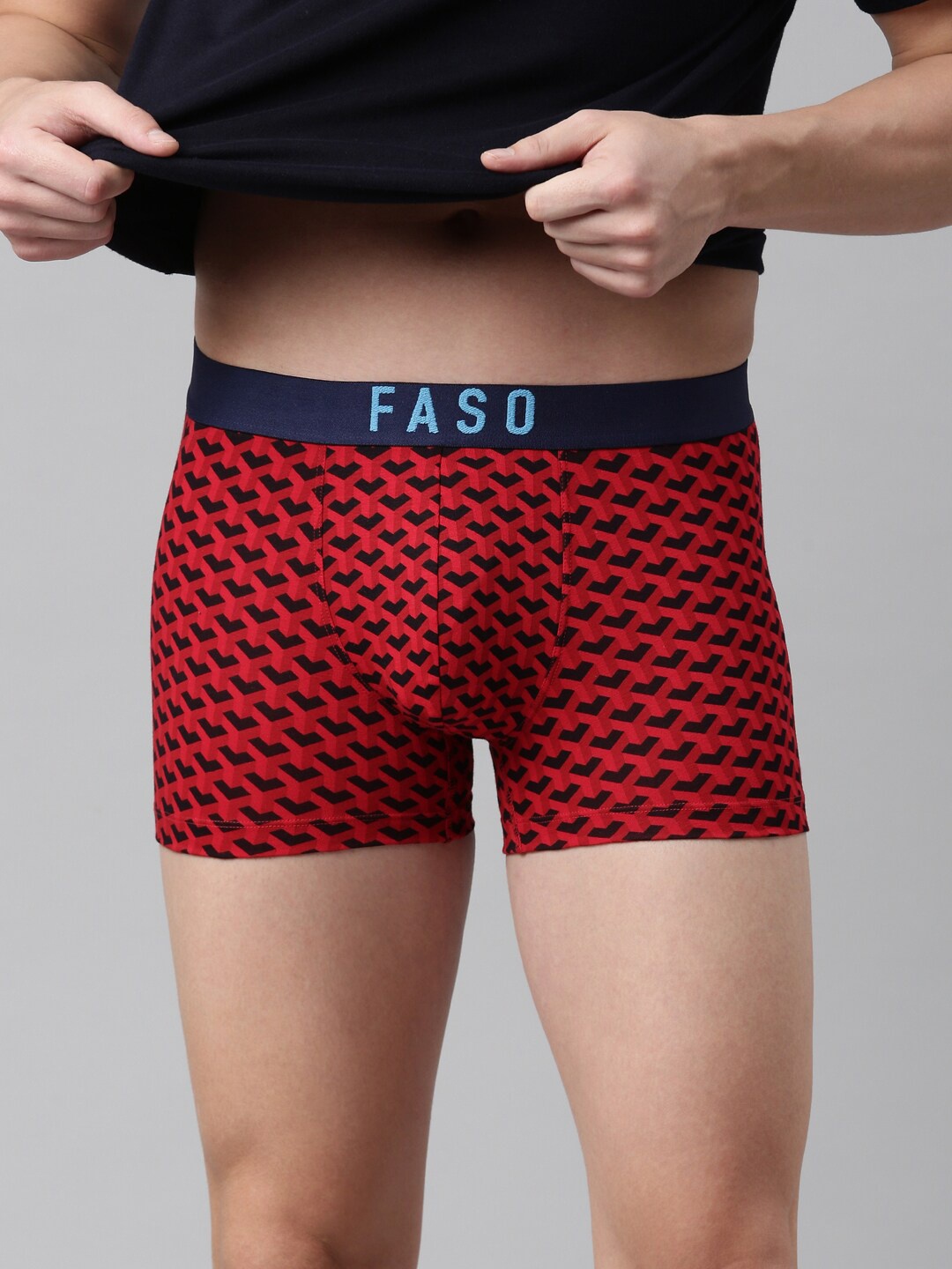 

FASO Men Red Printed Cotton Trunk