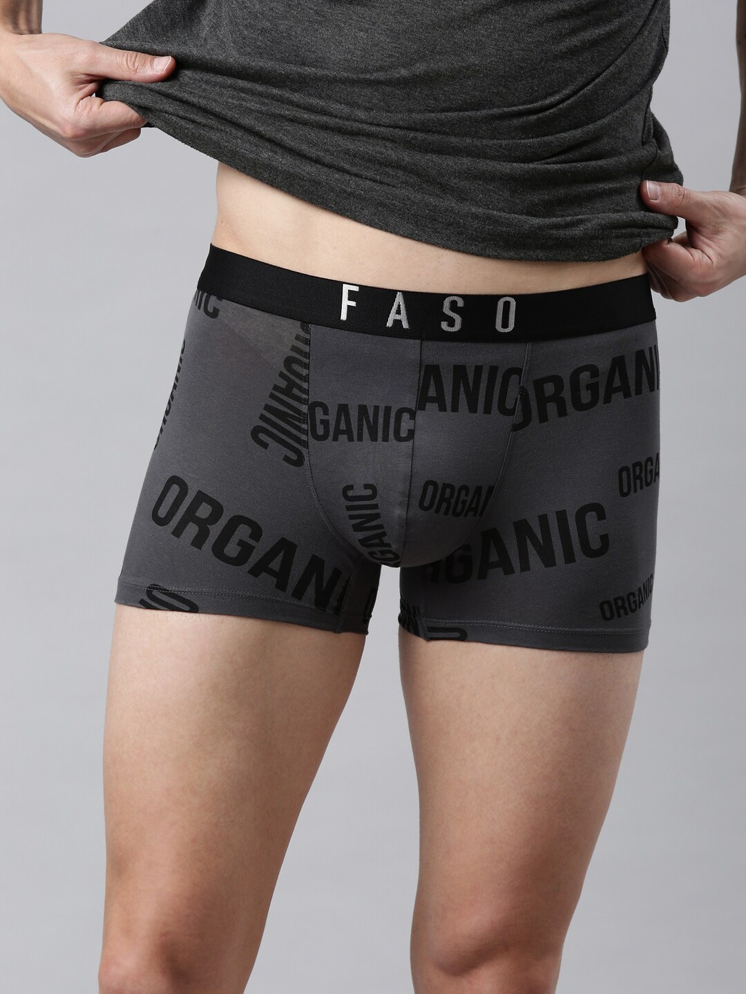 

FASO Men Grey Cotton Printed Trunk