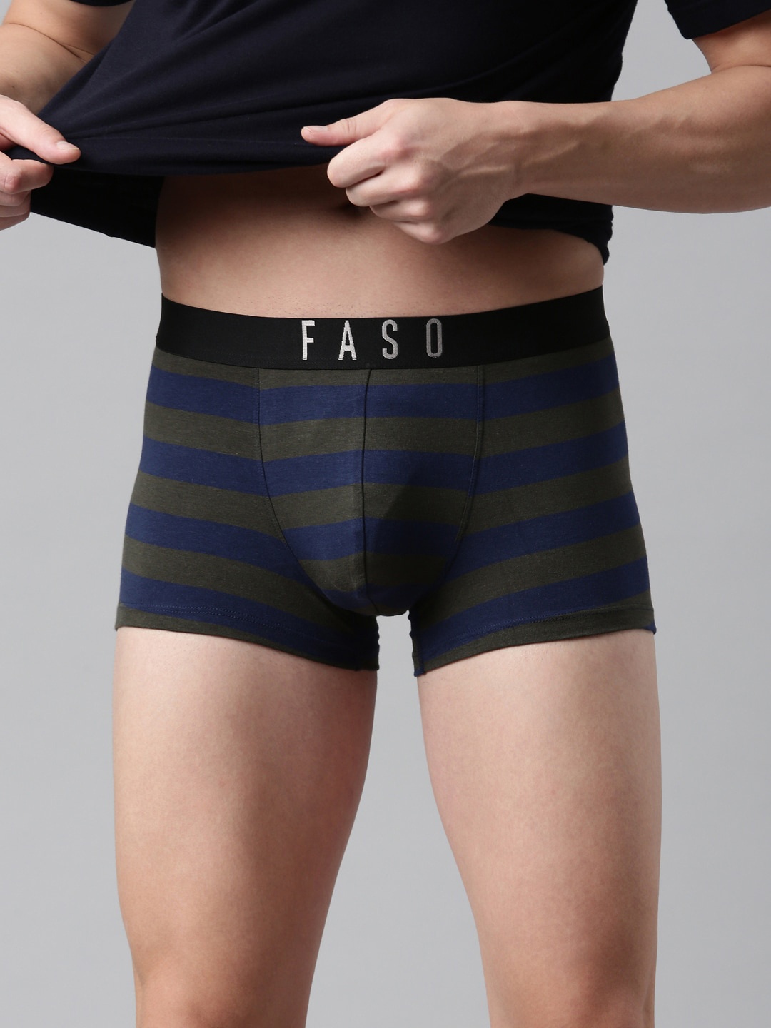 

FASO Men Olive Grey & Blue Striped Trunk