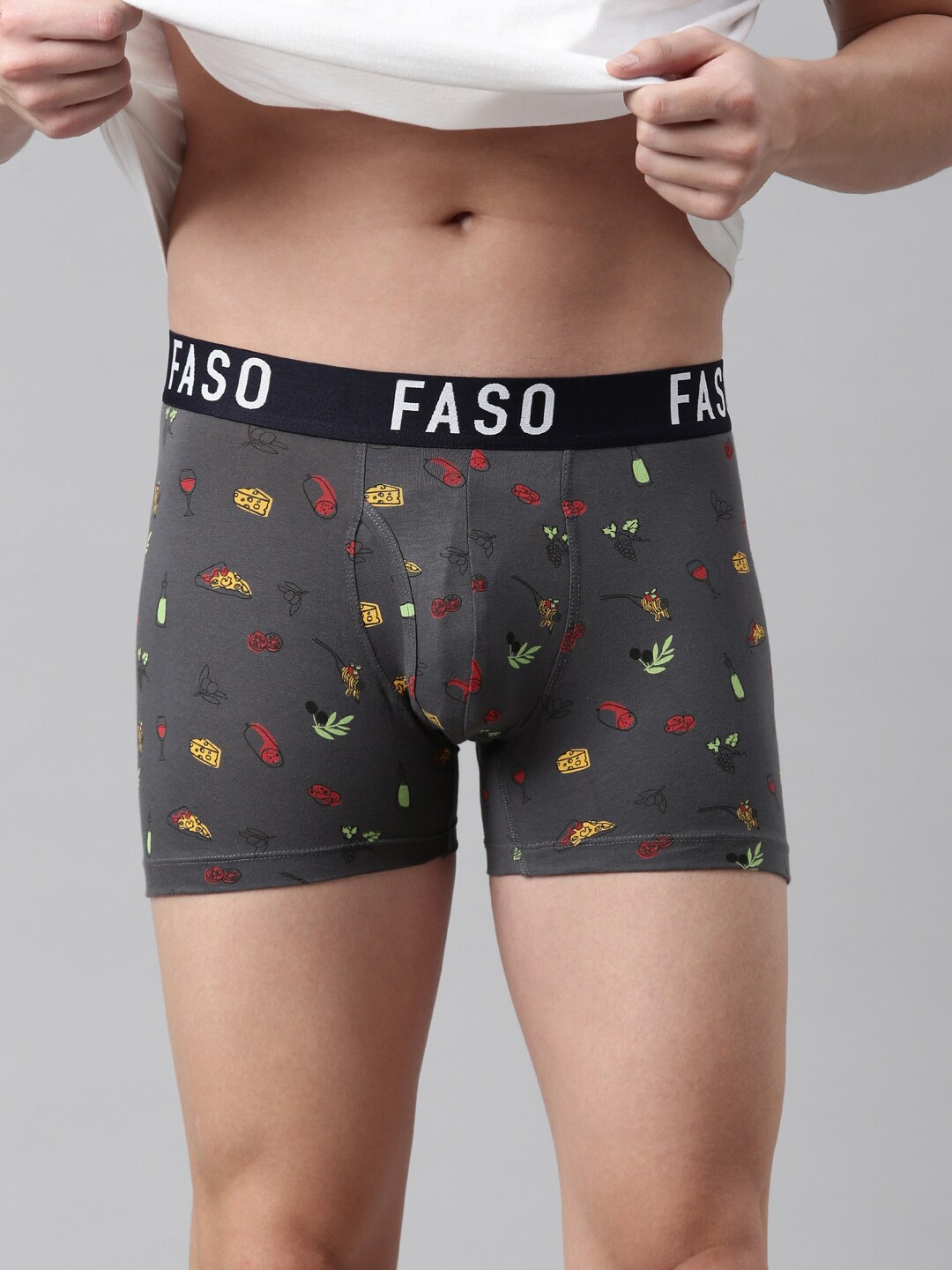 

FASO Men Grey Printed Cotton Trunks