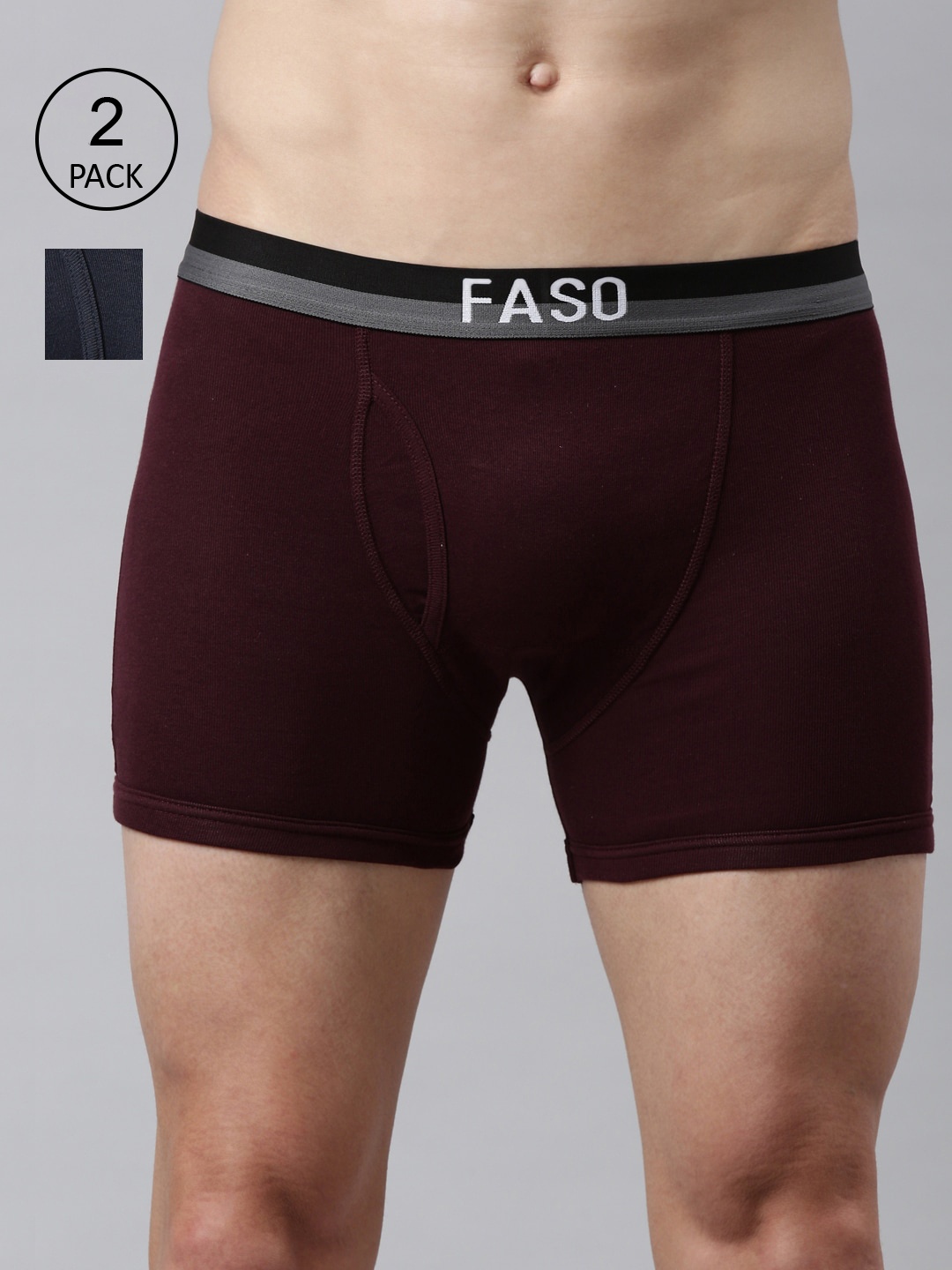 

FASO Men Pack Of 2 Cotton Solid Trunk, Blue