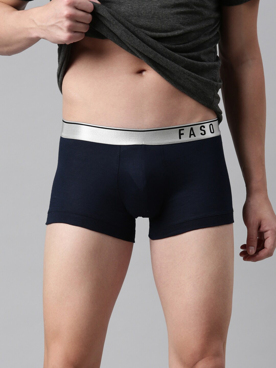 

FASO Men Navy Blue Solid Trunk