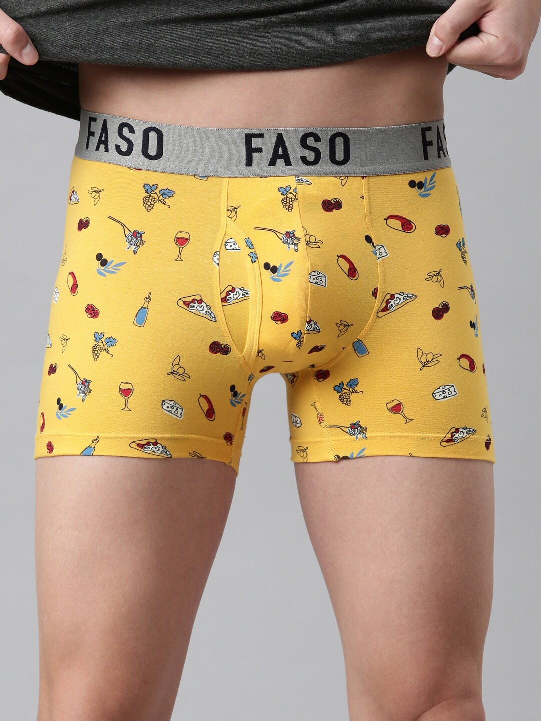 

FASO Men Yellow Cotton Printed Trunk