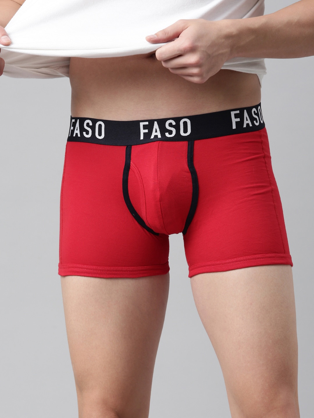 

FASO Men Red Solid Cotton Trunk