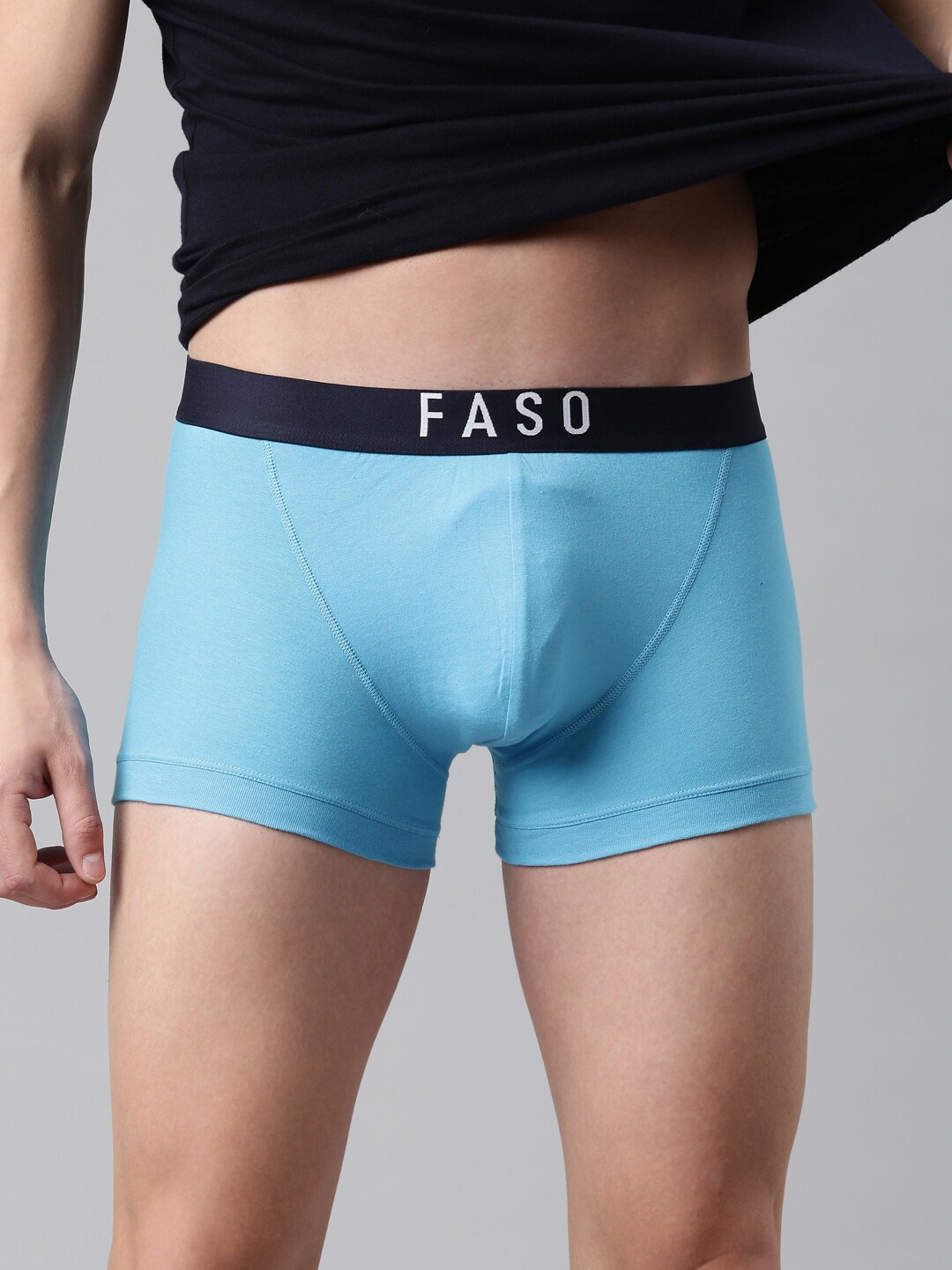 

FASO Men Turquoise Blue Cotton Solid Trunk