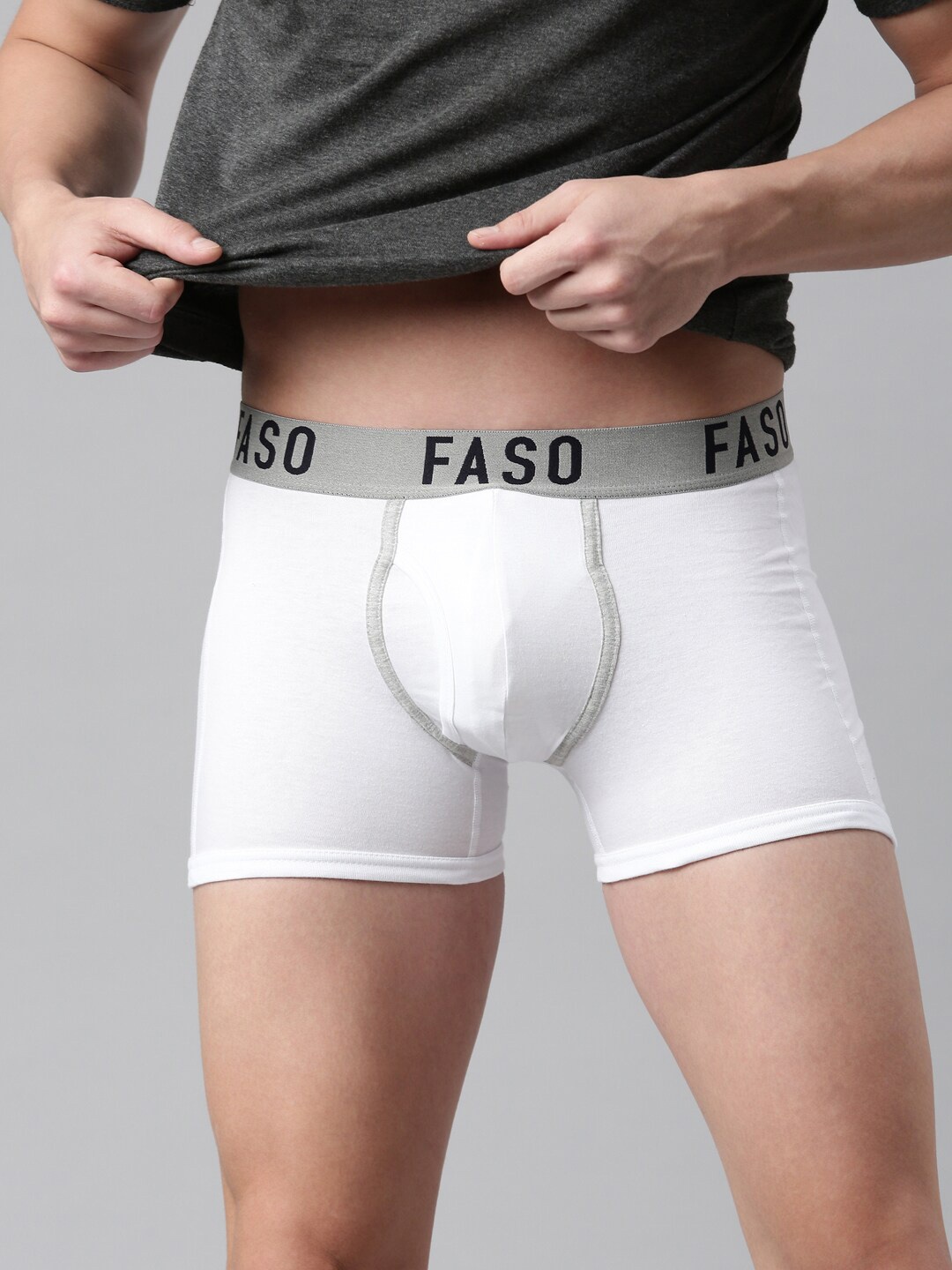 

FASO Men White Solid Organic Cotton Trunk