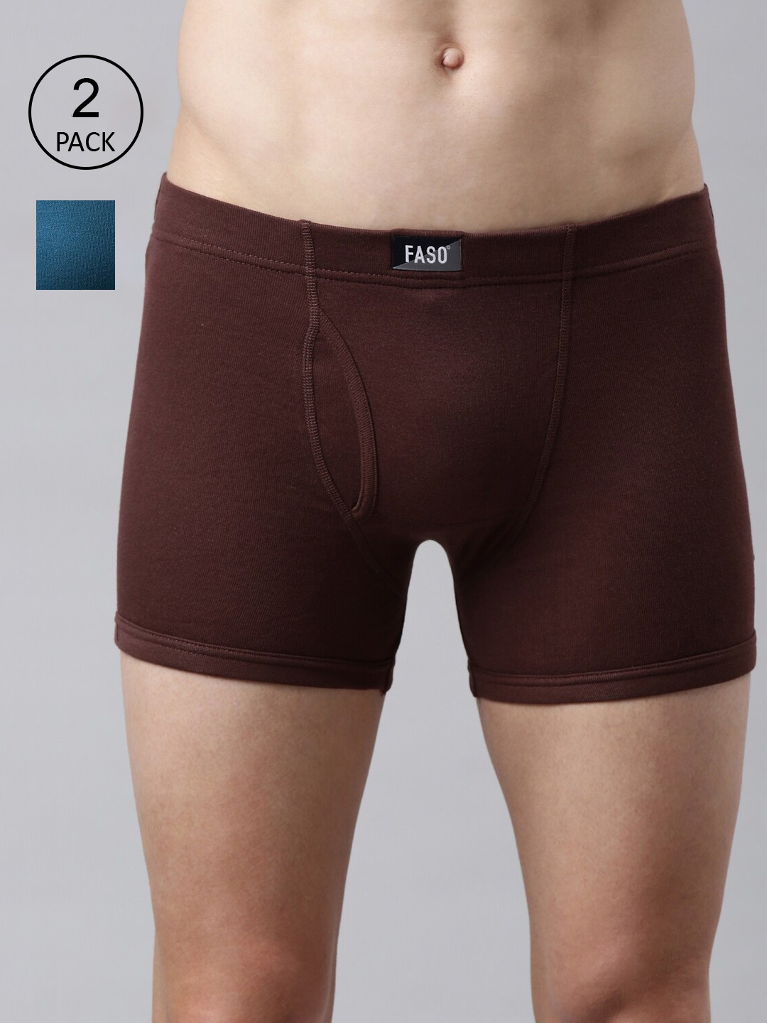 

FASO Men Pack Of 2 Solid Cotton Trunk, Brown