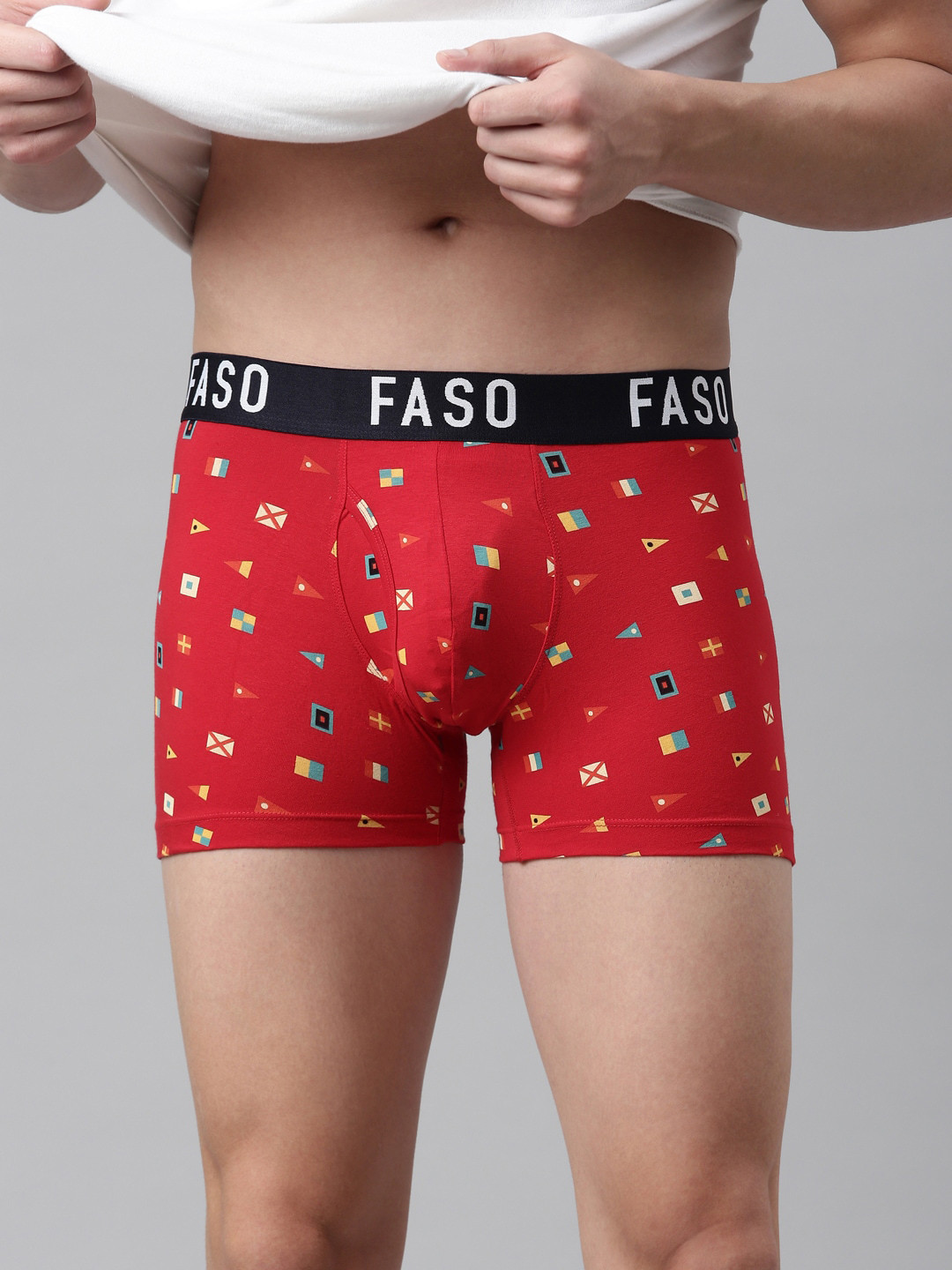 

FASO Men Red & Blue Cotton Printed Trunk