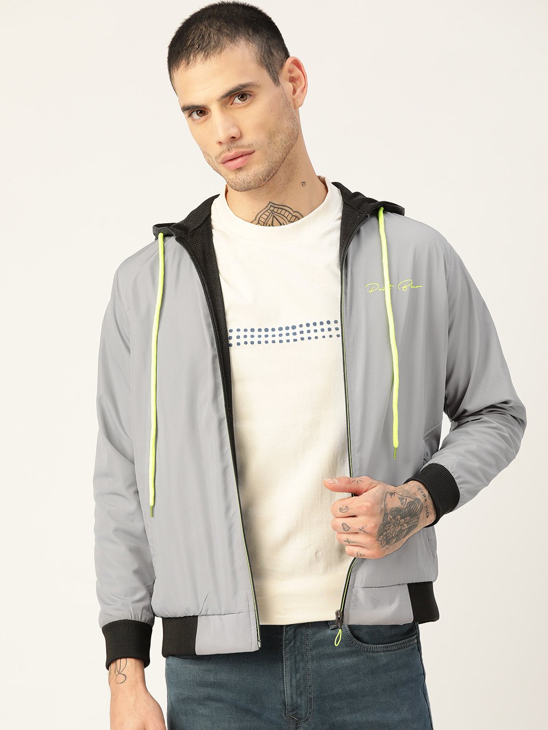 

PORTBLAIR Men Grey Lightweight Sporty Hooded Jacket