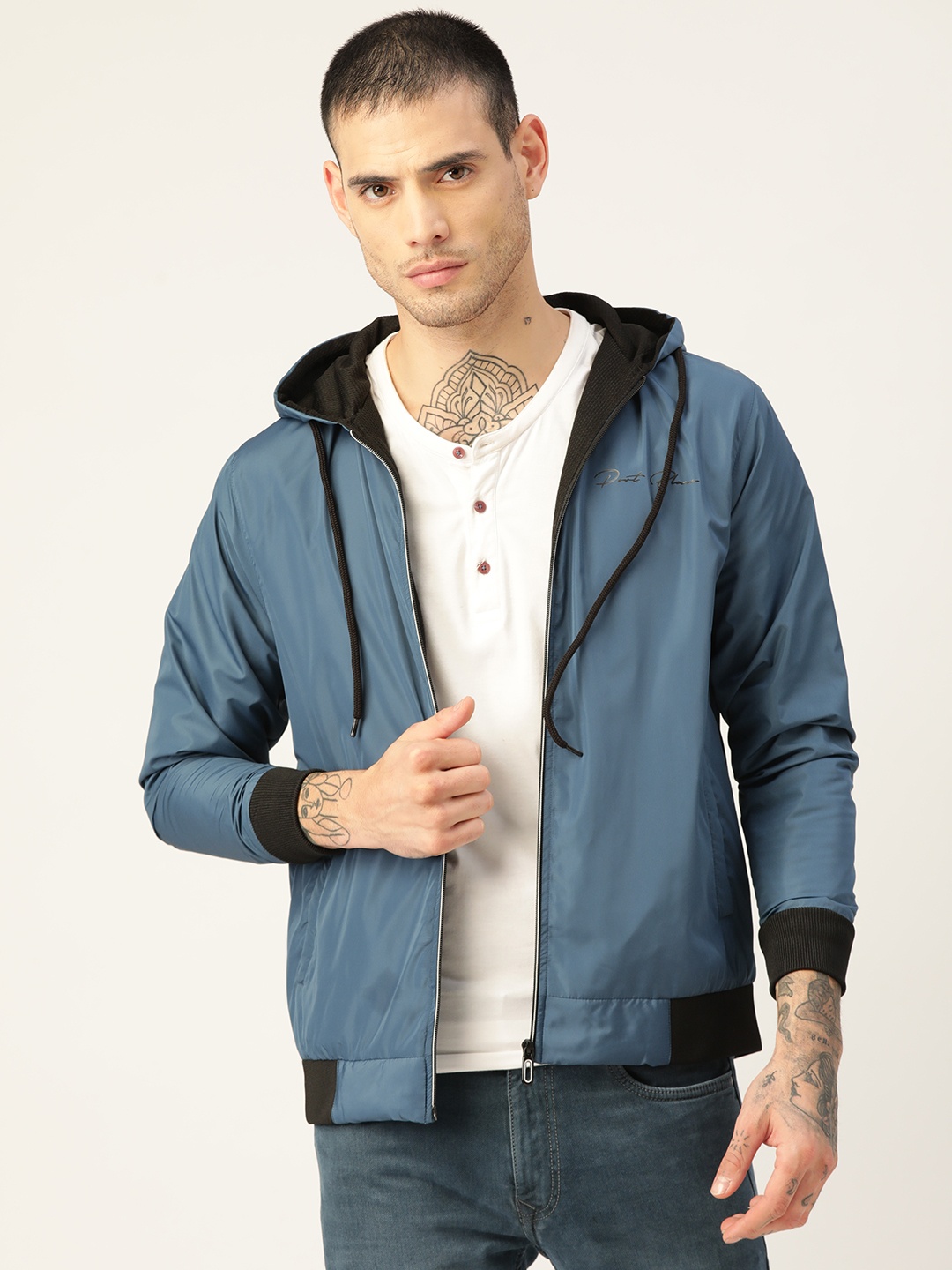 

PORTBLAIR Men Blue Lightweight Sporty Hooded Jacket