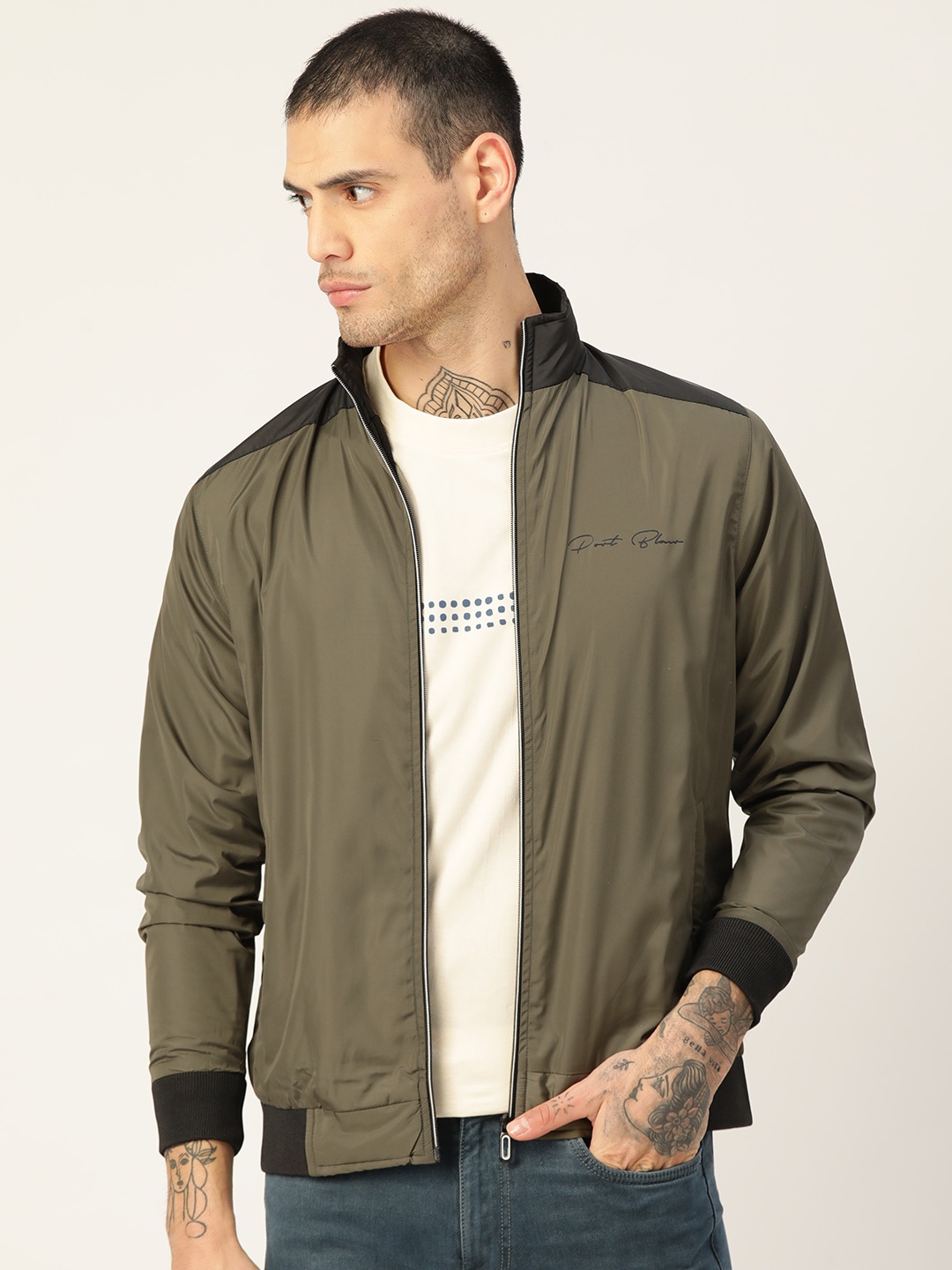 

PORTBLAIR Men Olive Green Lightweight Sporty Jacket