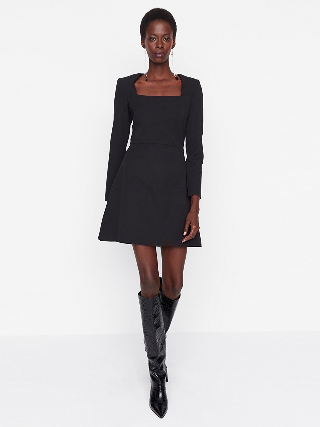 

Trendyol Black Solid A-Line Mini Dress