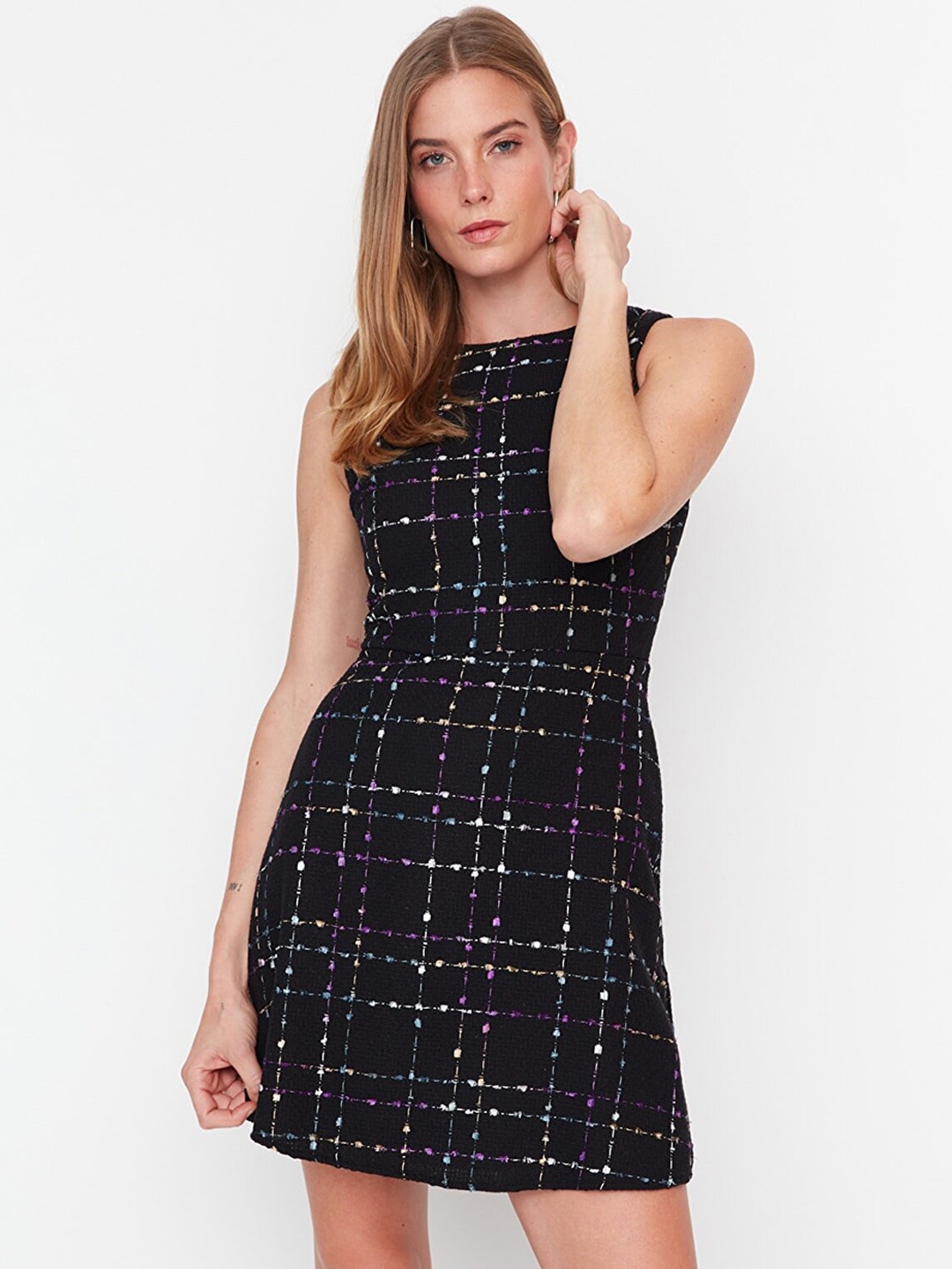 

Trendyol Women Black Checked A-Line Dress