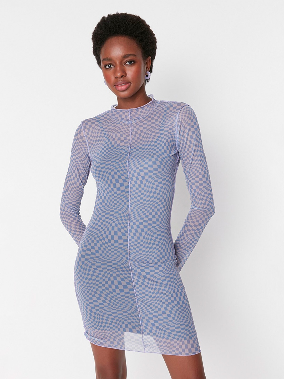 

Trendyol Self Design Long Sleeves Bodycon Dress, Blue