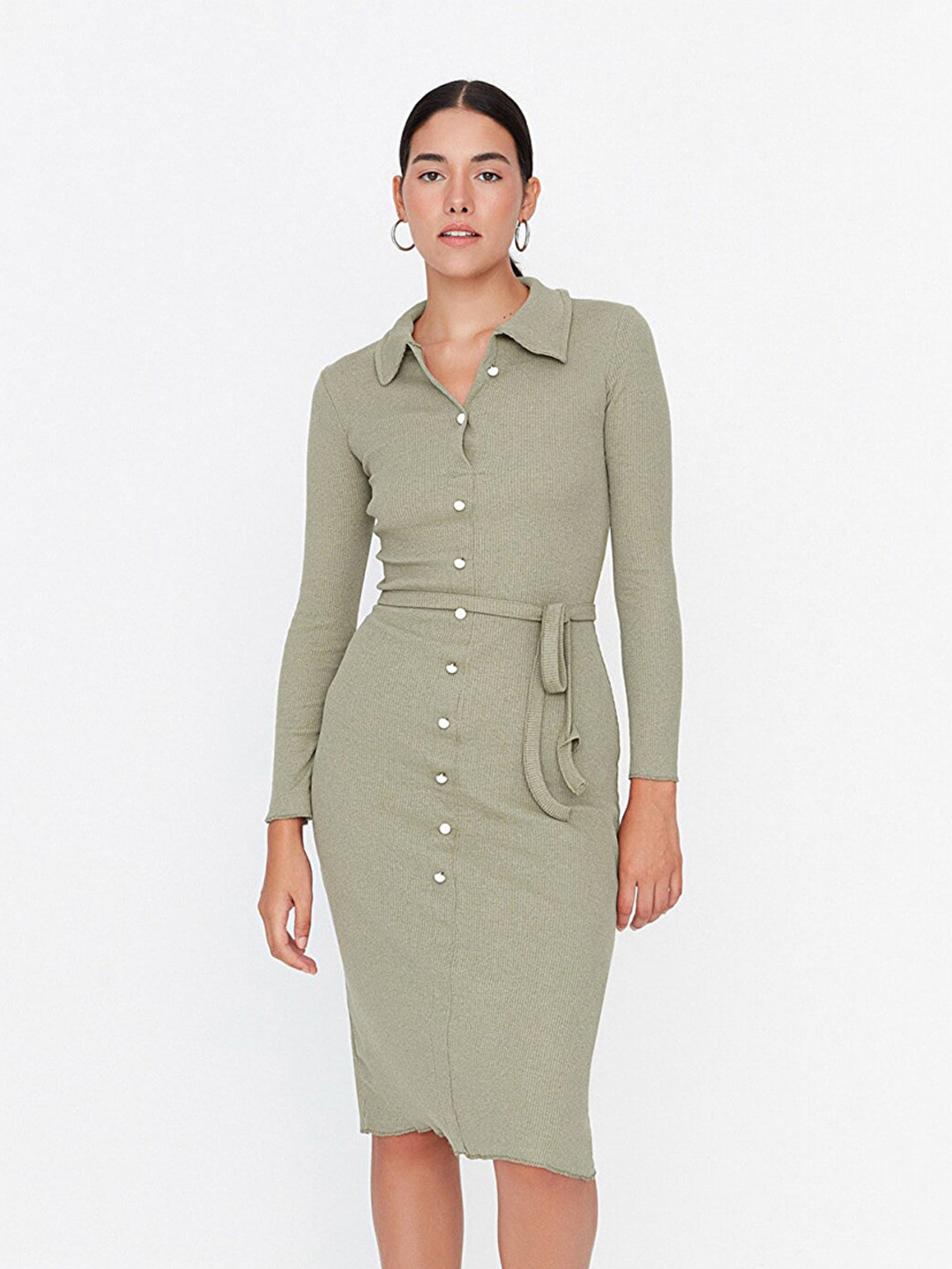 

Trendyol Women Green Cotton Shirt Dress