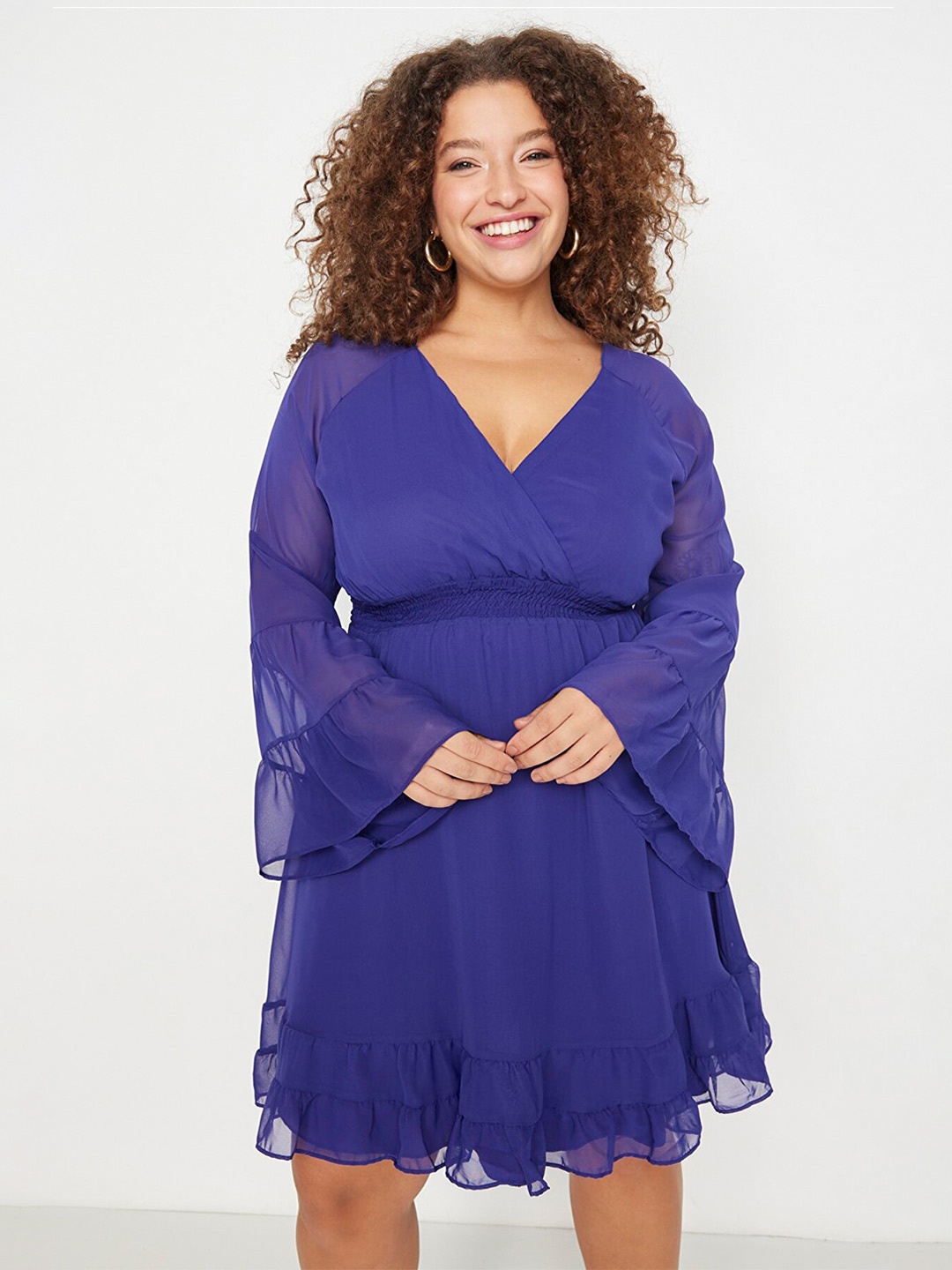 

Trendyol Women Blue V-Neck Empire Dress