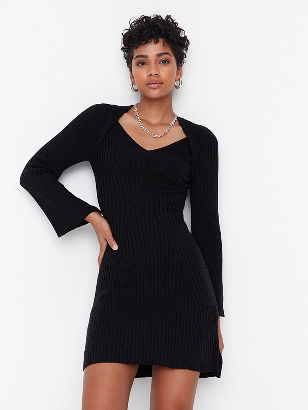 

Trendyol Women Black Sweater Mini Dress