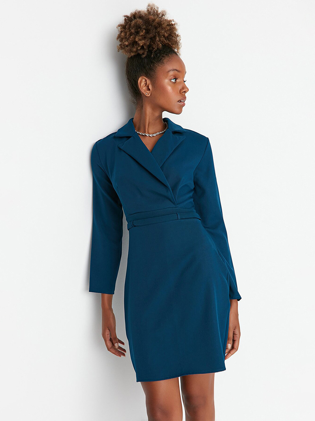 

Trendyol Women Blue Solid Wrap Dress