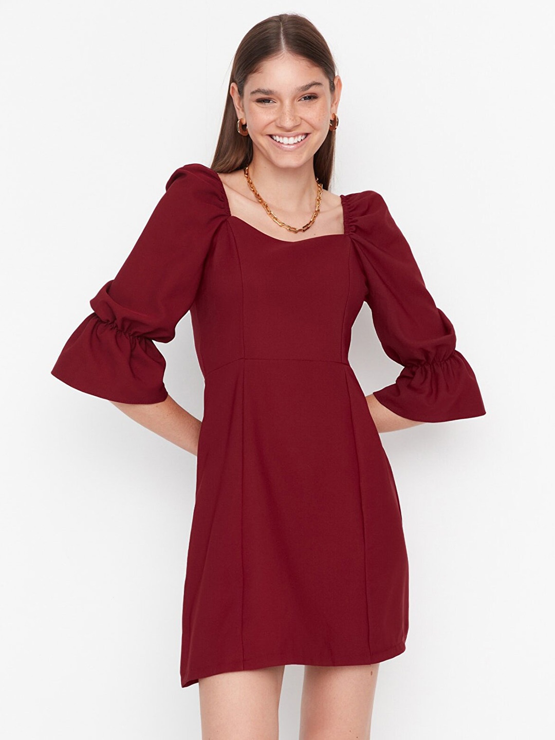 

Trendyol Women Burgundy A-Line Dress
