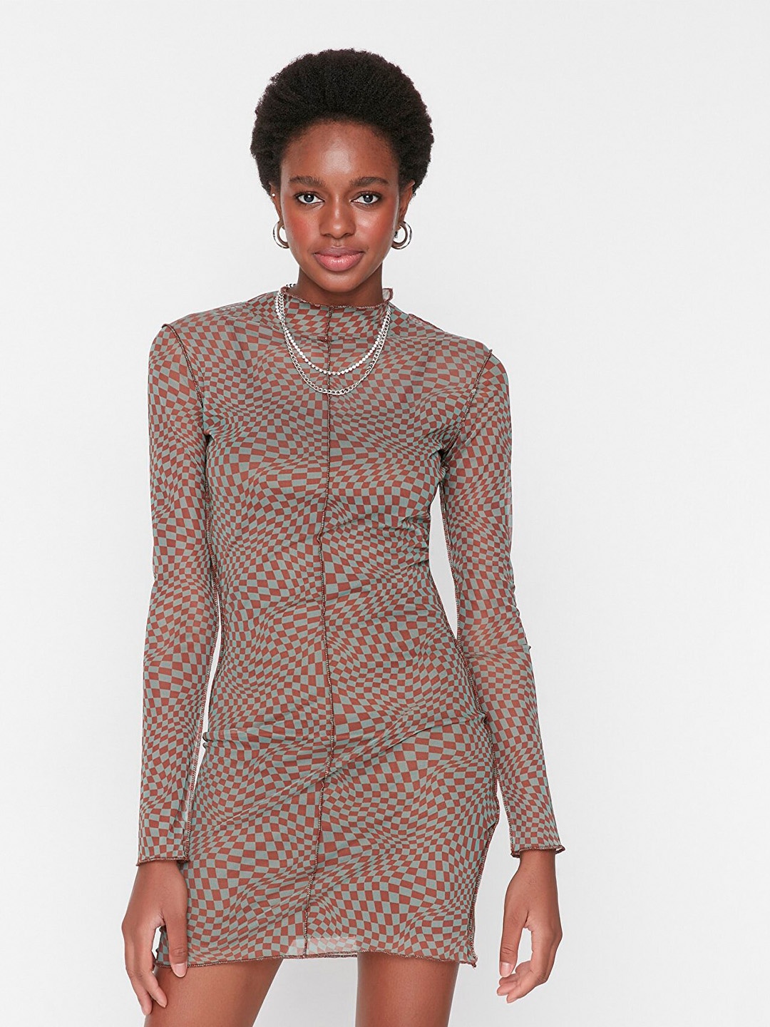 

Trendyol Women Brown & Blue Sweater Mini Dress