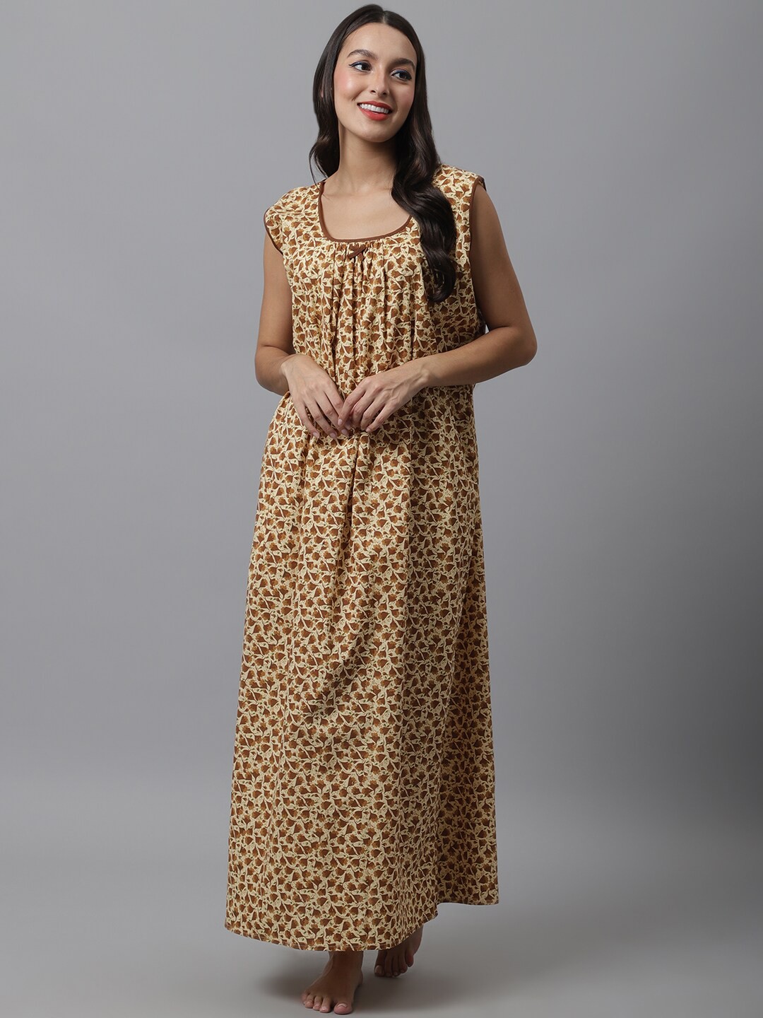 

Shararat Brown Printed Cotton Maxi Nightdress