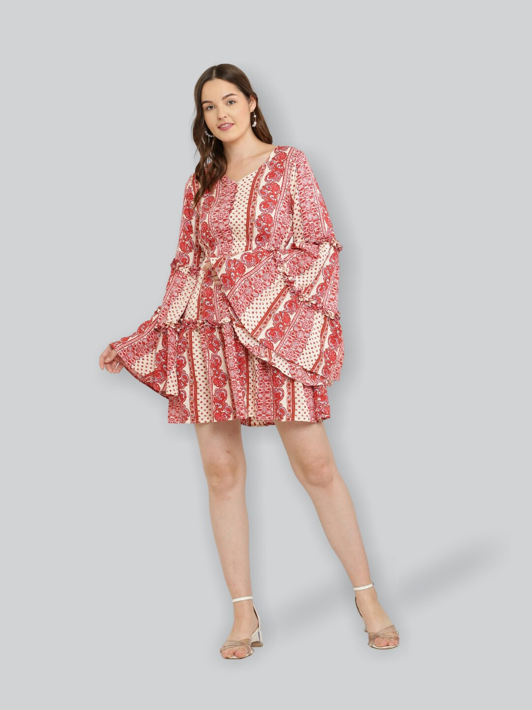 

The Label Bar Pink & Beige Ethnic Motifs Printed A-Line Dress