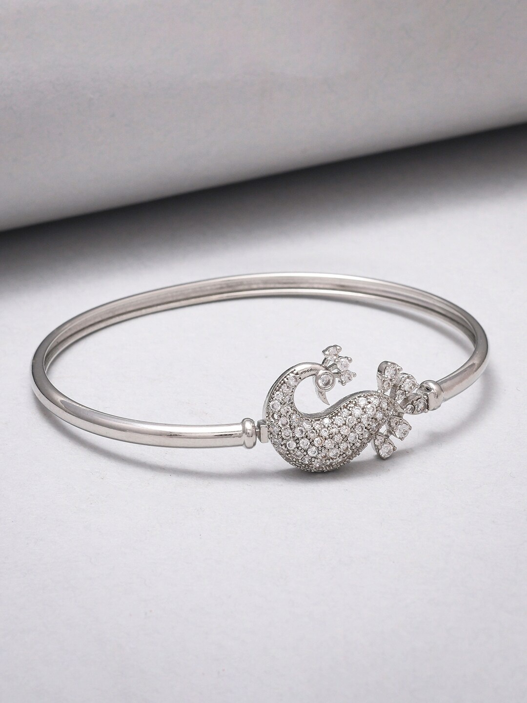 

Voylla Women Silver-Toned Brass Rhodium-Plated Bangle-Style Bracelet