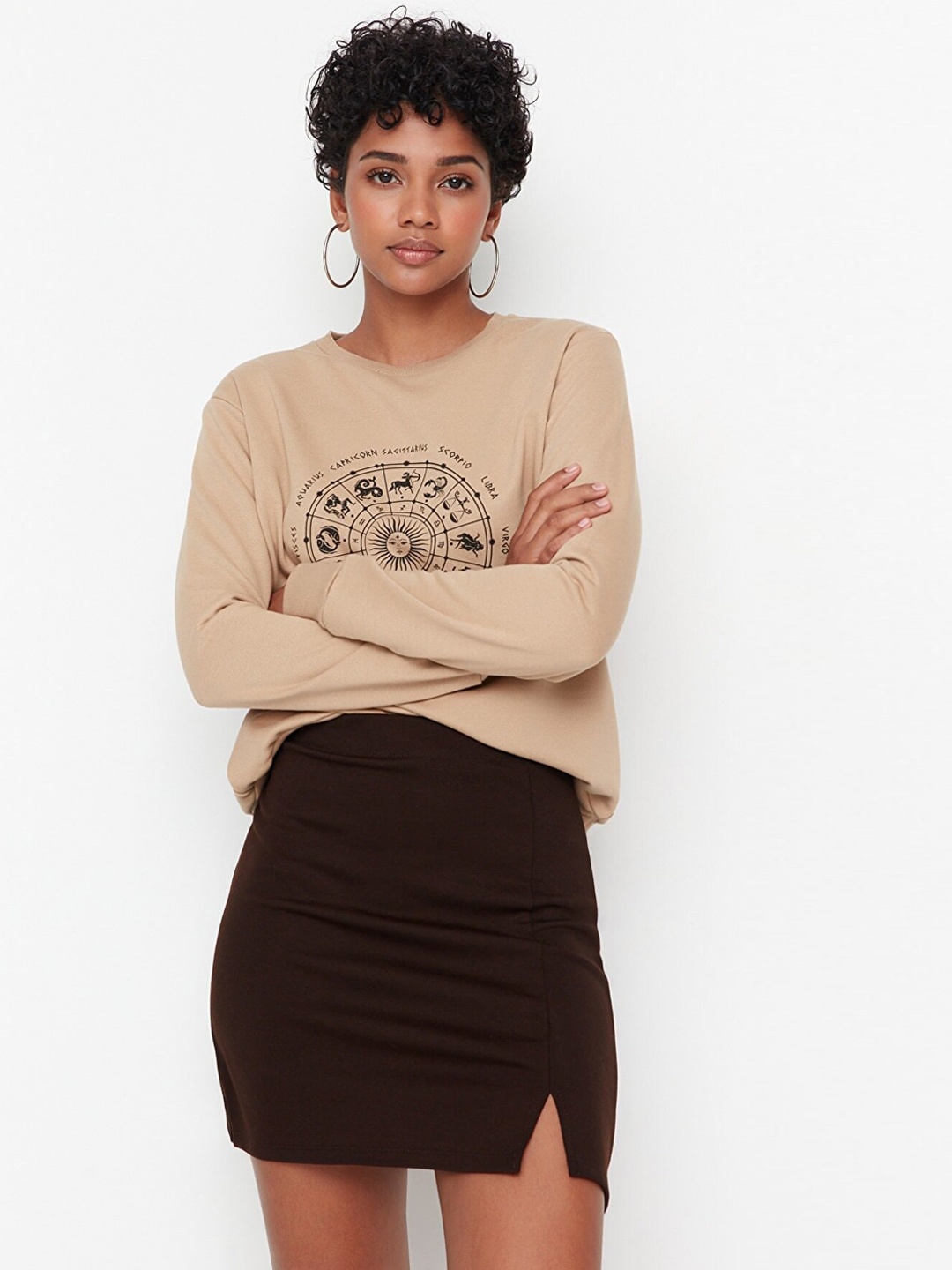 

Trendyol Women Brown Solid Mini Skirt