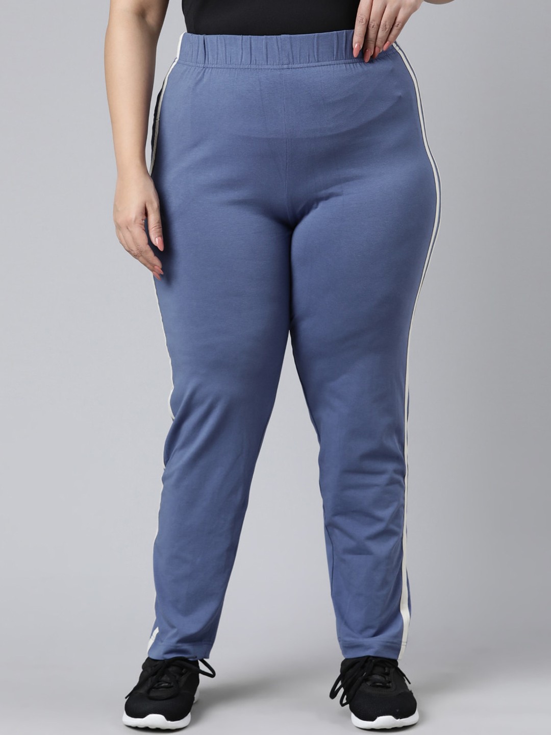 

Go Colors Women Plus Size Blue Solid Track Pants