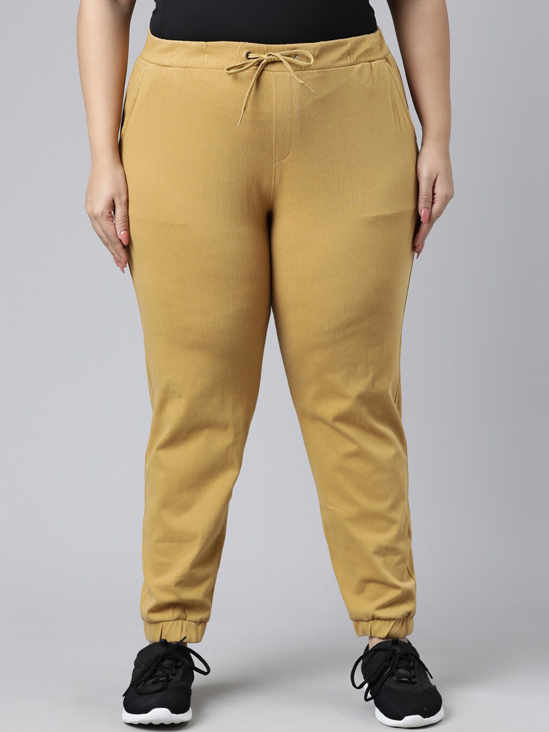 

Go Colors Women Mustard Yellow Plus Size Solid Cotton Joggers