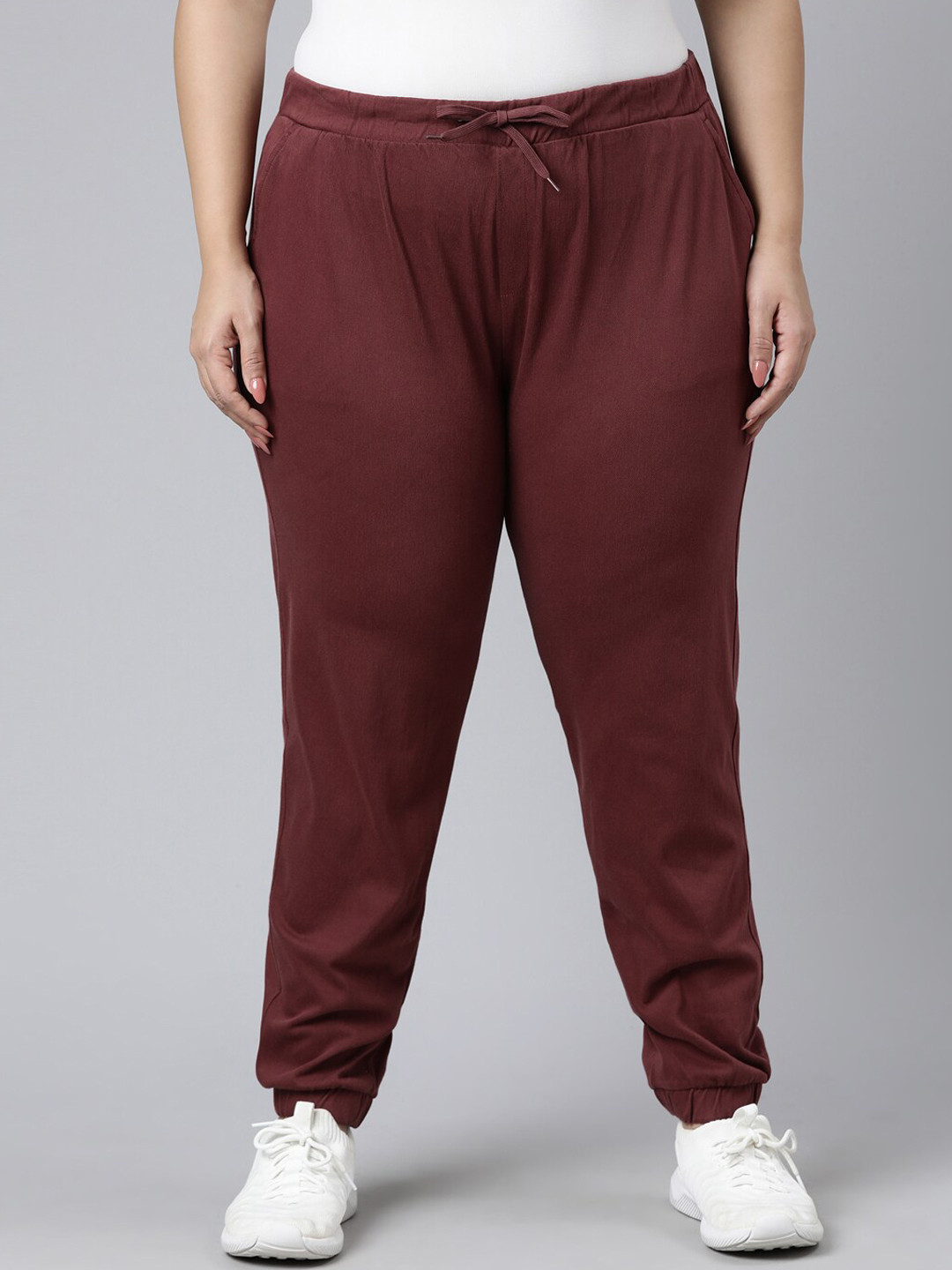 

Go Colors Women Plus Size Maroon Solid Cotton Joggers