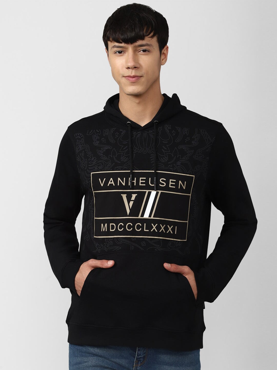 

Van Heusen Sport Men Black Typography Printed Hooded Sweatshirt