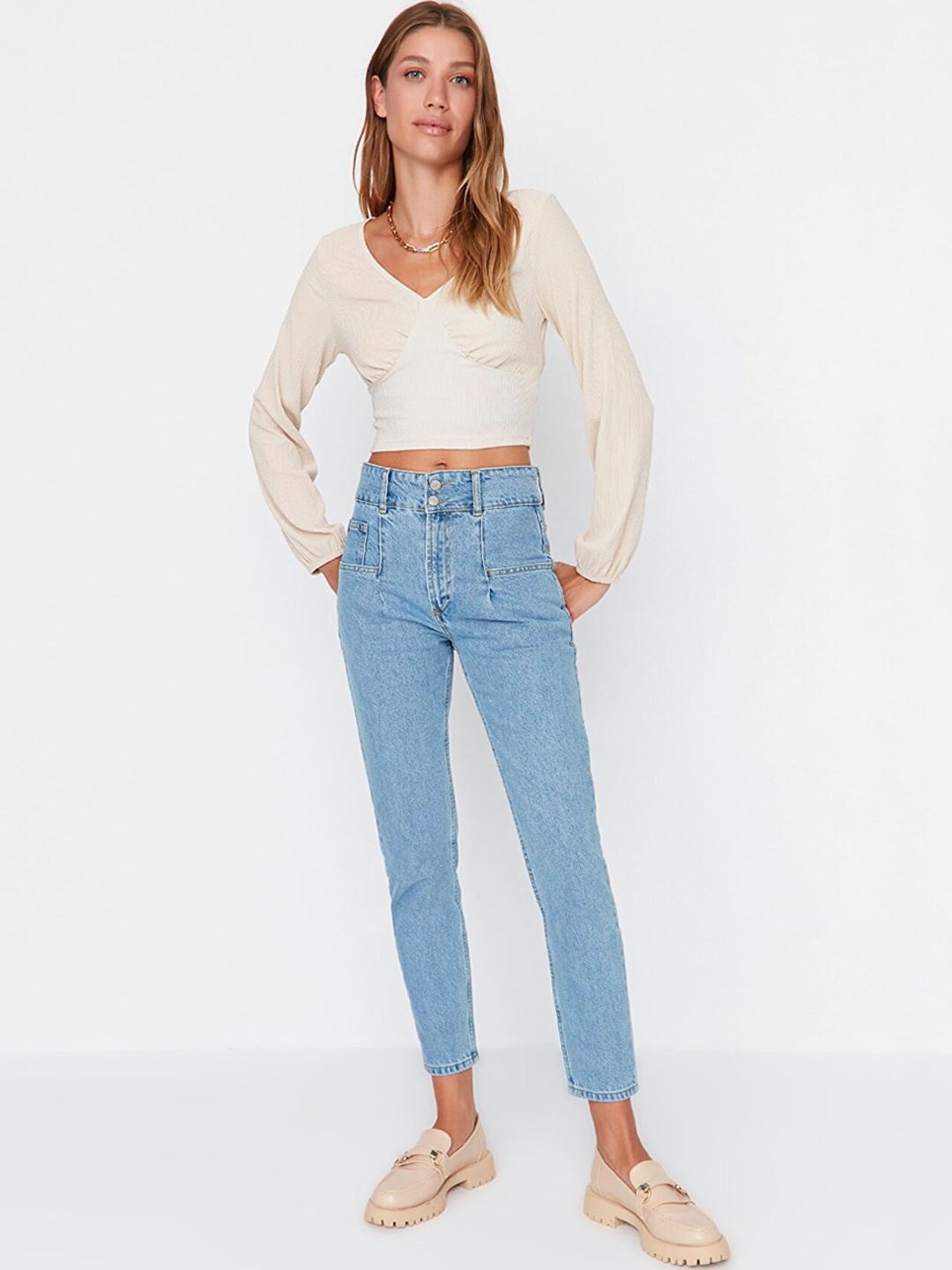

Trendyol Women Blue Clean Look Pure Cotton Jeans