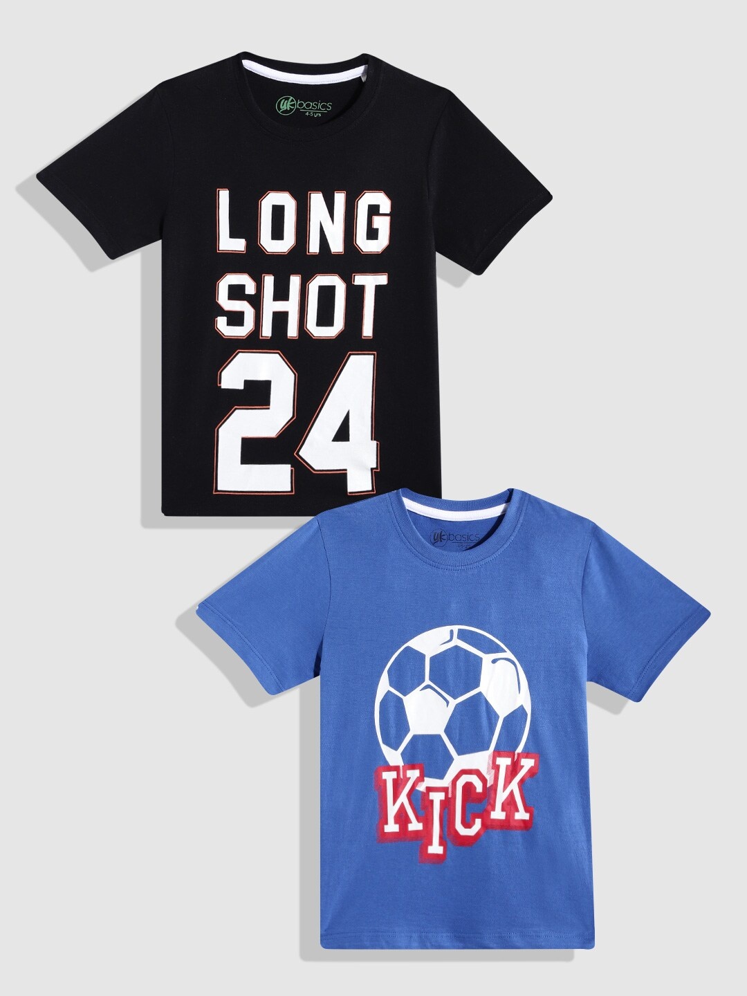 

YK Basics Boys Pack of 2 Printed Pure Cotton T-shirts, Black