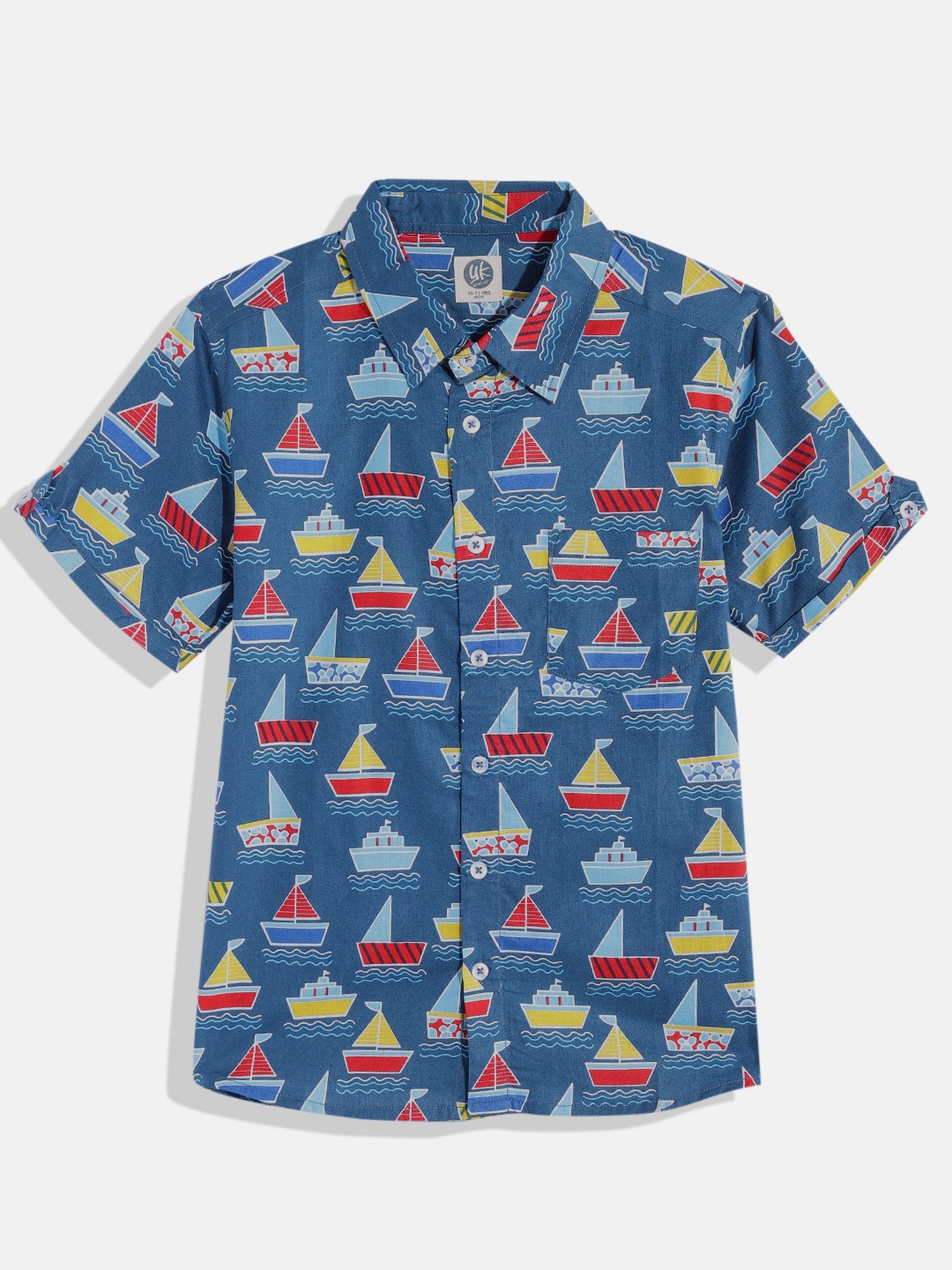 

YK Boys Pure Cotton Conversational Nautical Printed Casual Shirt, Blue