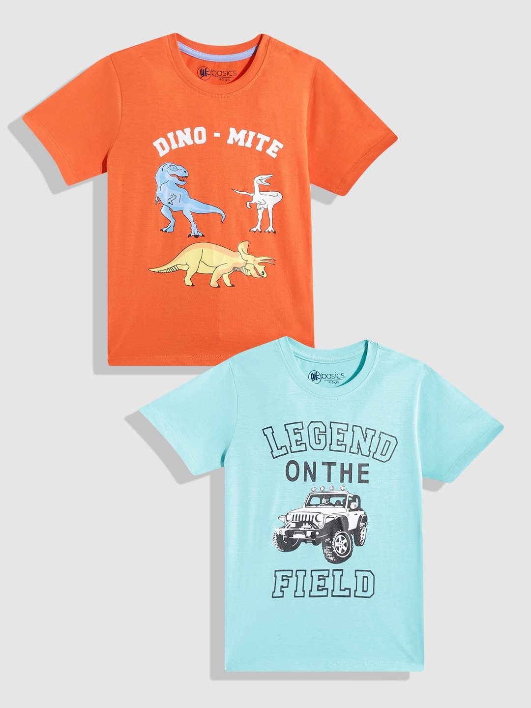 

YK Basics Boys Pack of 2 Printed Pure Cotton T-shirts, Orange