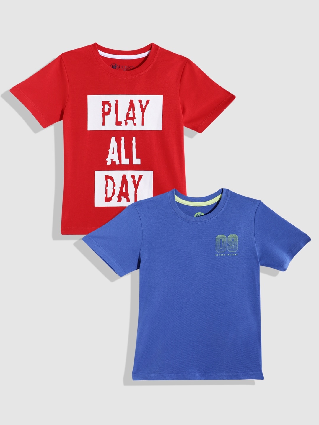 

YK Basics Boys Pack of 2 Printed Pure Cotton T-shirt, Red