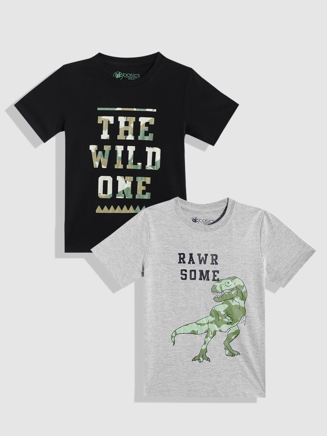 

YK Basics Boys Pack of 2 Printed T-shirt, Black