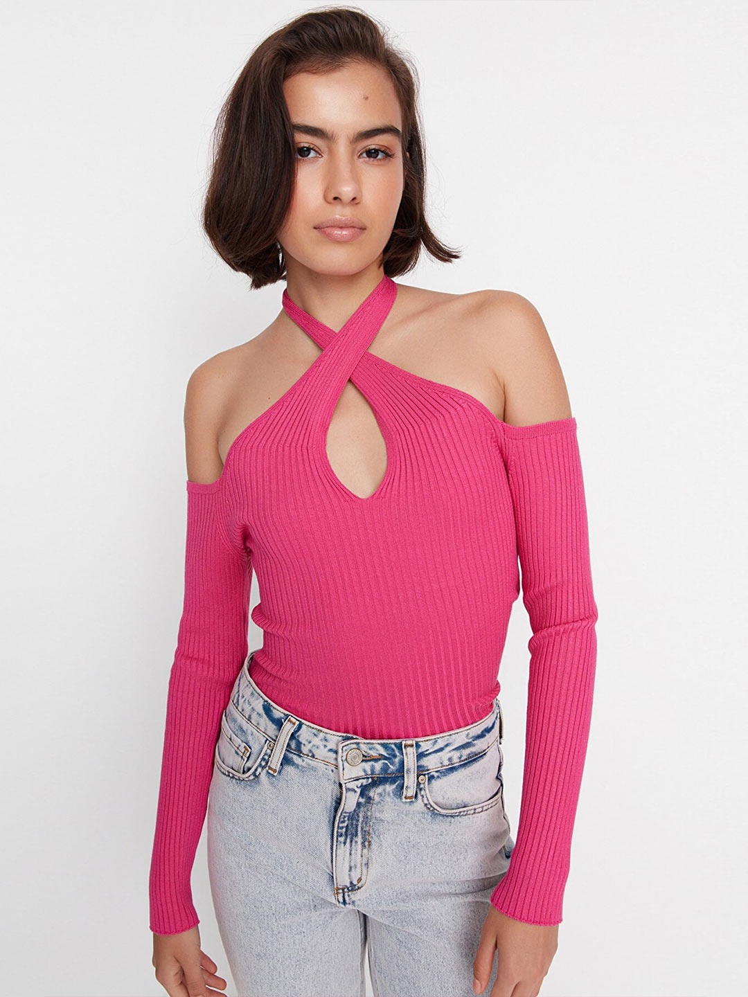 

Trendyol Women Fuchsia Ribbed Pullover