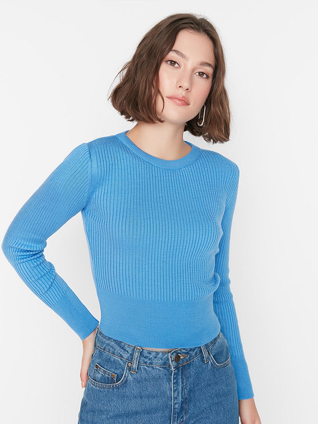 

Trendyol Women Blue Ribbed Pullover