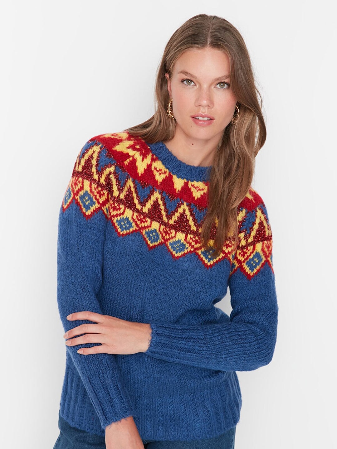 

Trendyol Women Navy Blue Printed Pullover