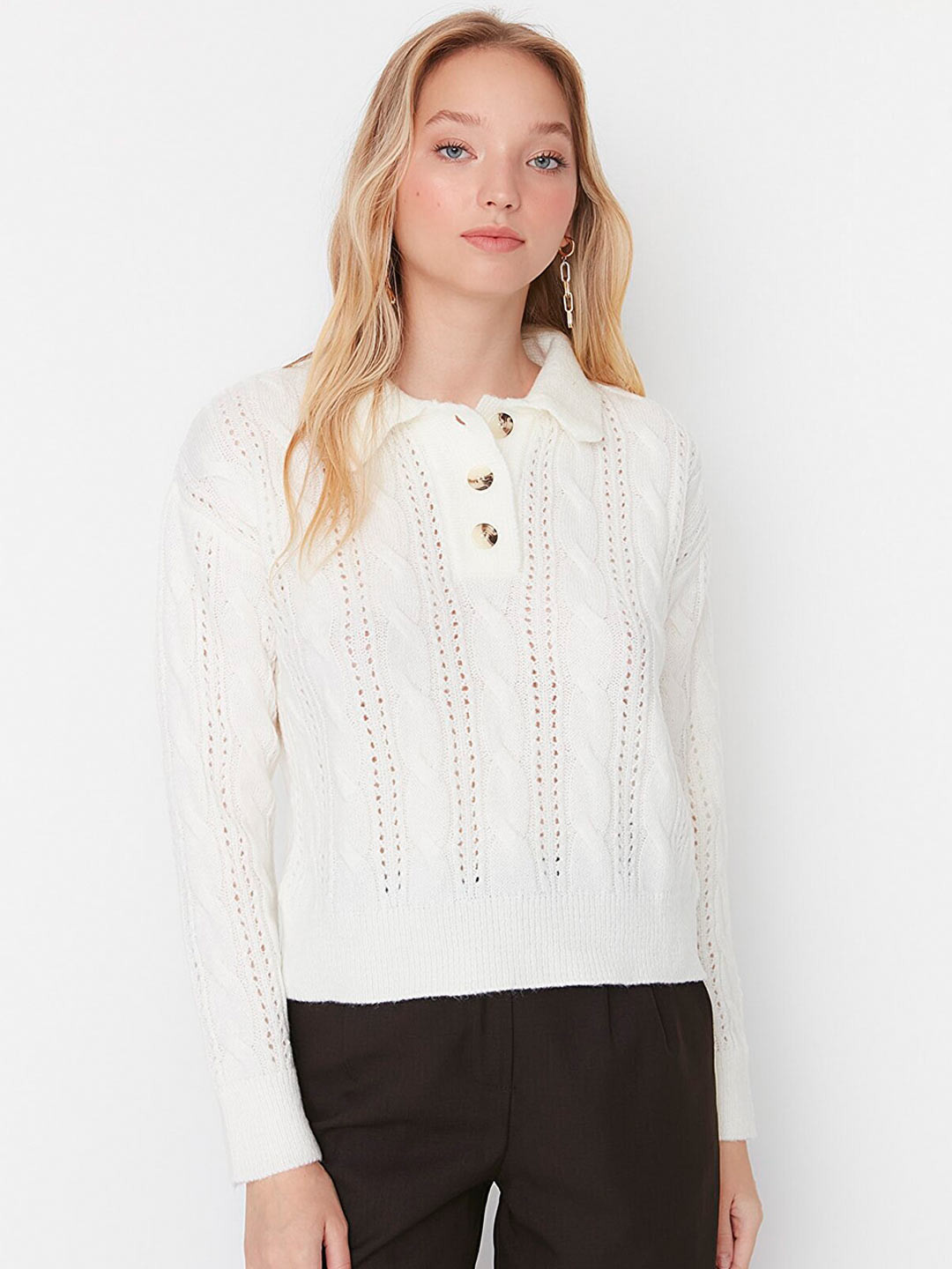 

Trendyol Women Off White Cable Knit Pullover