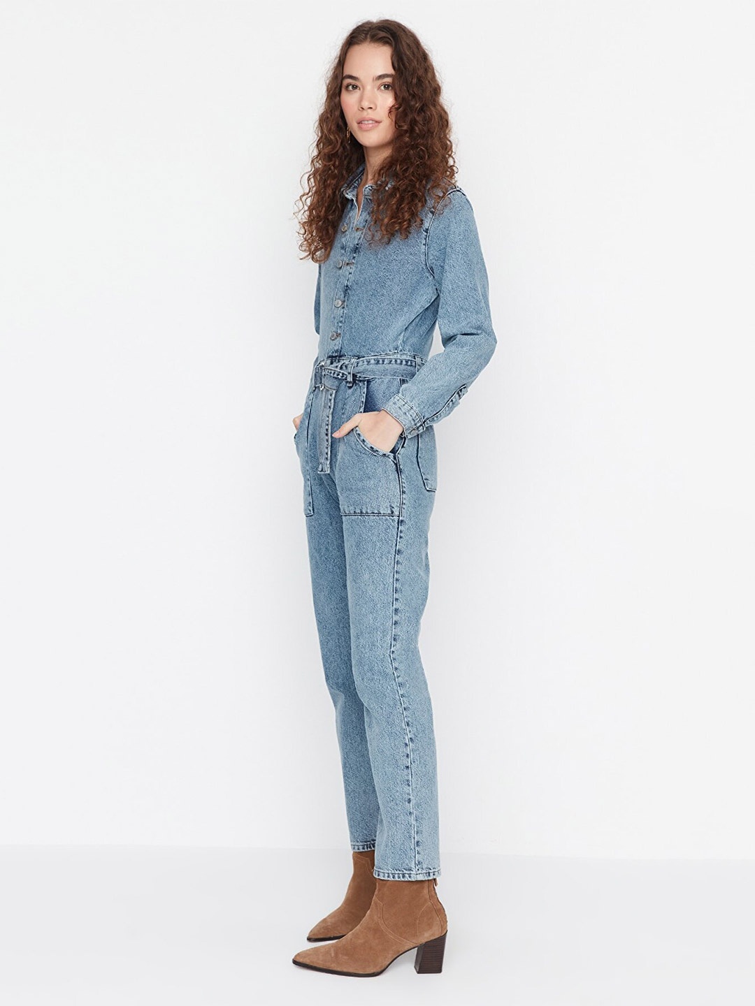 

Trendyol Blue Solid Pure Cotton Basic Jumpsuit