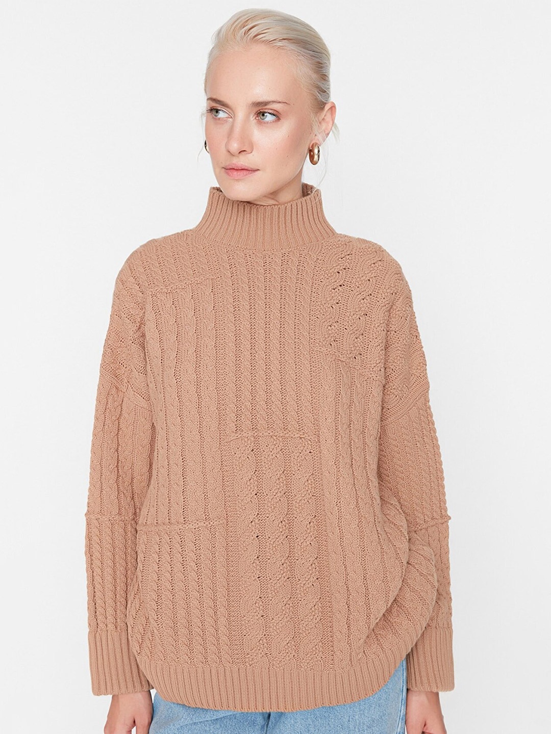 

Trendyol Women Brown Cable Knit Pullover