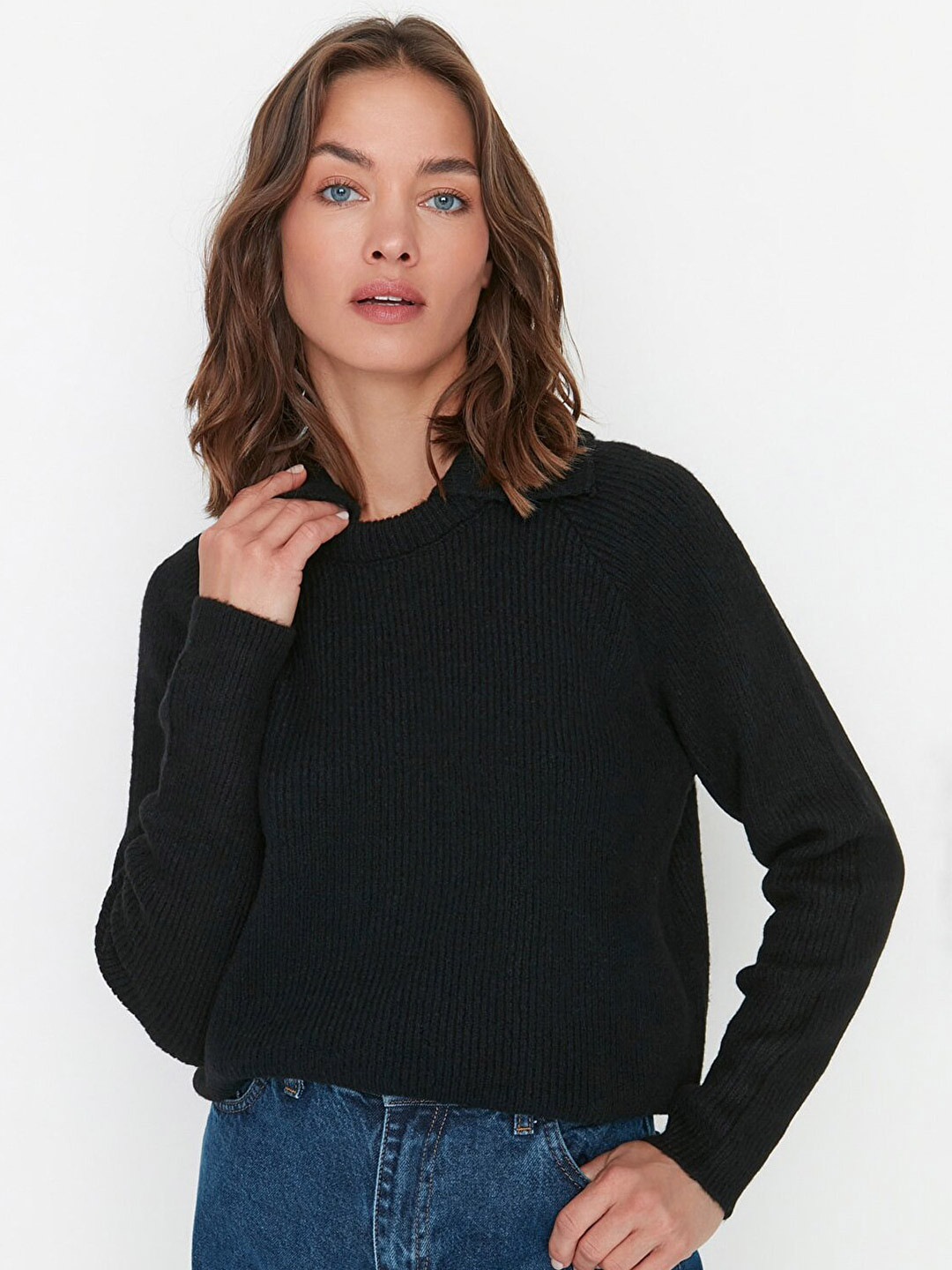 

Trendyol Women Black Ribbed Pullover